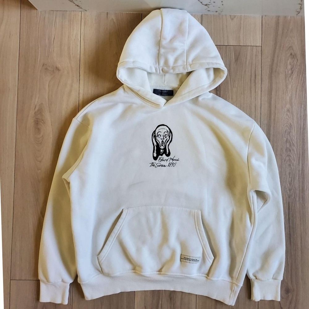 The Scream Graphic Hoodie Mens L White Edvard Munch Primark Fleece Pullover